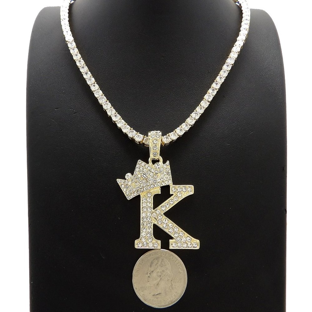 Initial Letter "K" Pendant Tennis Chain Necklace